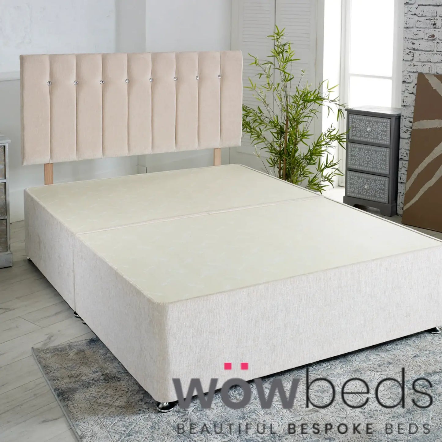 Chenille Fabric Divan Bed Base Only